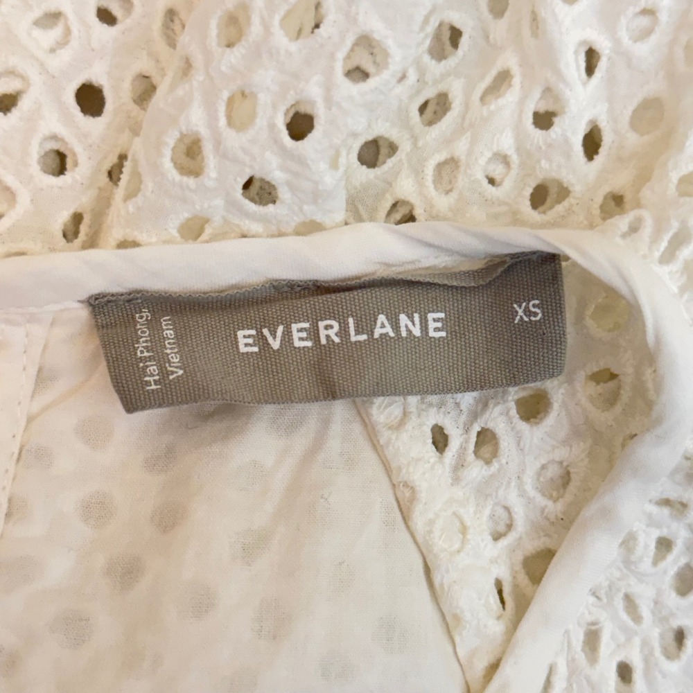 Everlane White Eyelet Tiered Midi Dress Puff Sleeve Cotton Womens XS Puff Sleeve - Picture 6 of 8